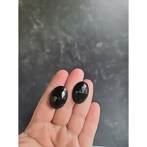 Black Oval Screwback Earrings Vintage, READ USED